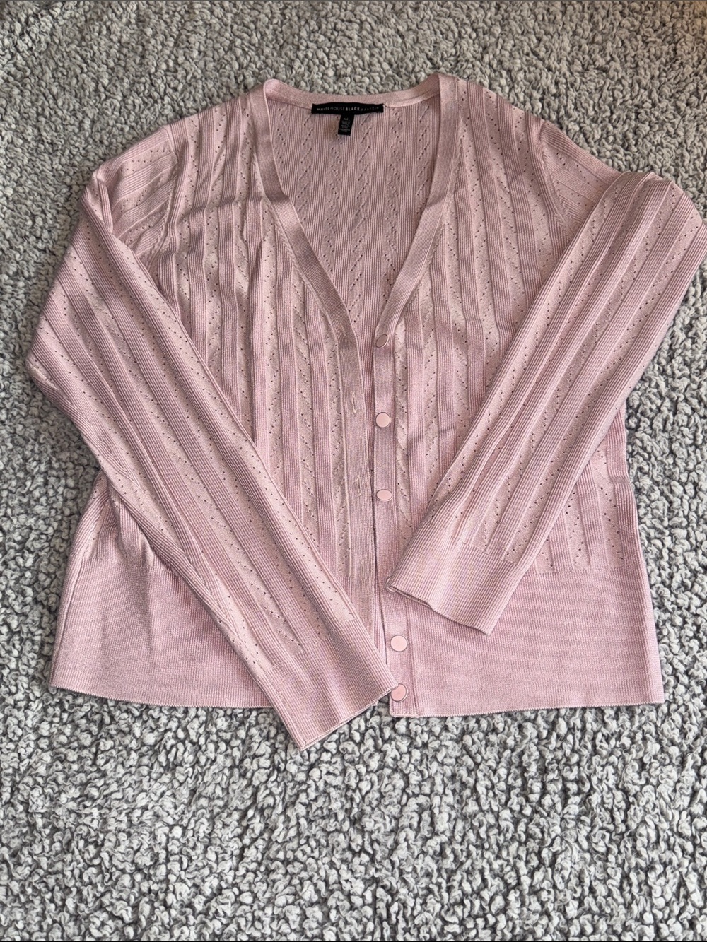White House Black Market Light Pink Button-Front Knit Cardigan